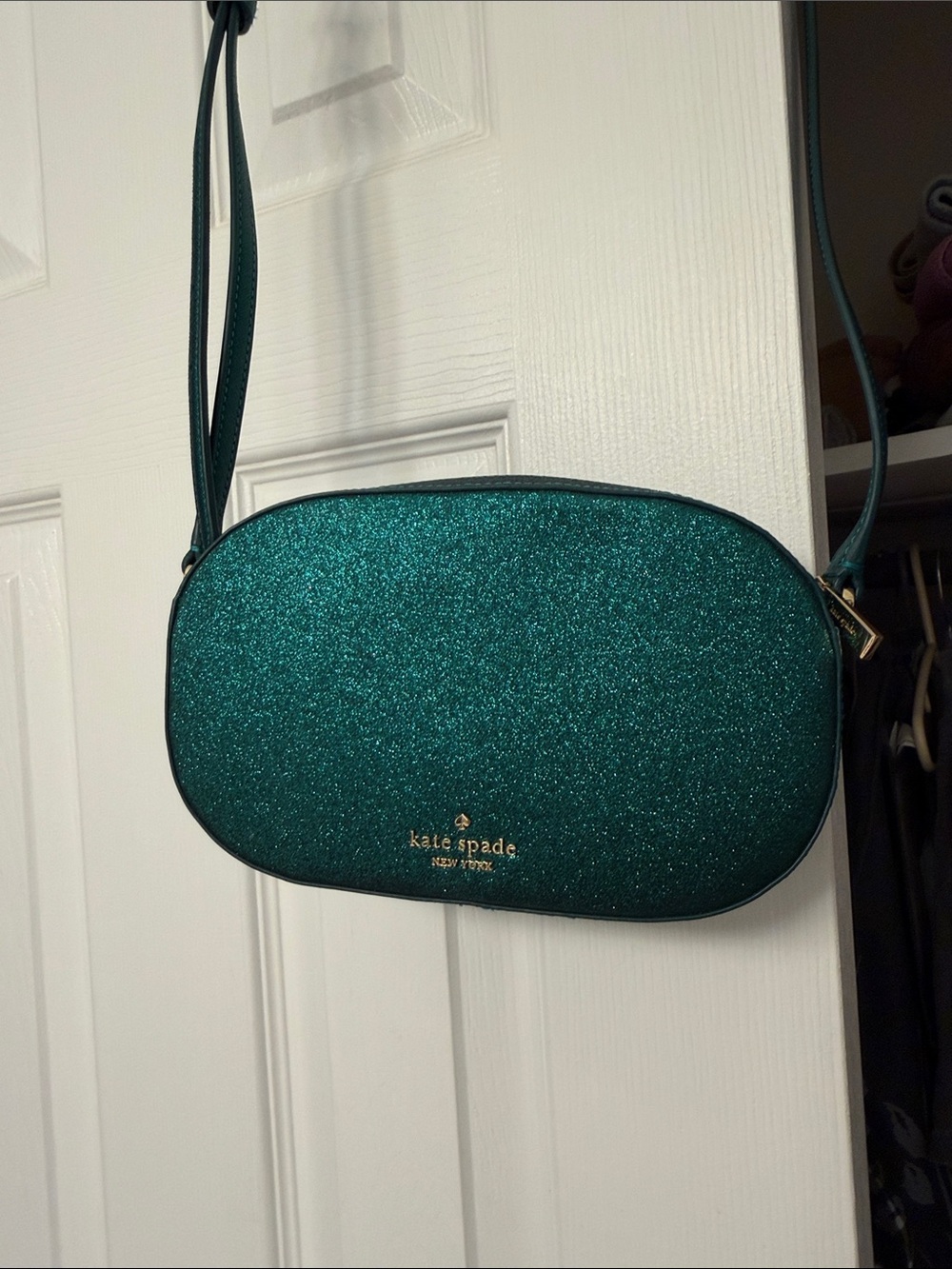kate spade Teal Glitter Oval Crossbody Bag